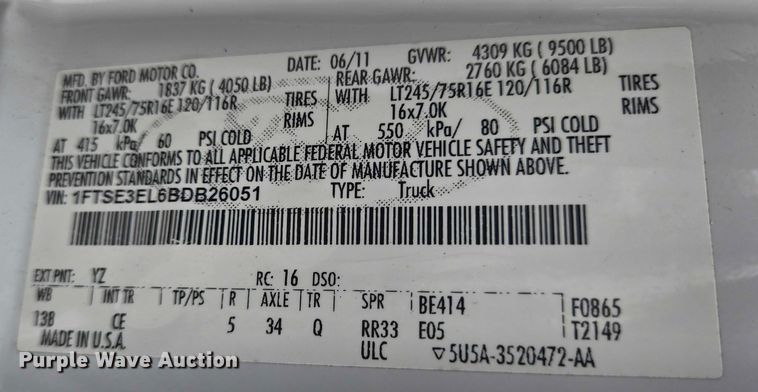 image for item EQ4064 2011 Ford E350 van