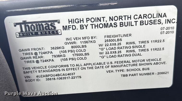 image for item ER2227 2011 Thomas Built school bus