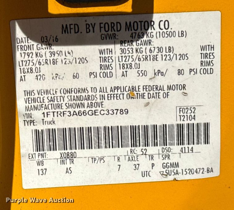 image for item EU2080 2016 Ford F350 Super Duty  utility bed pickup truck