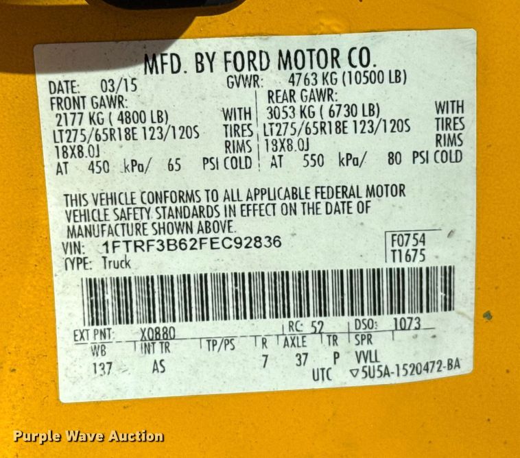 image for item EU2089 2015 Ford F350 Super Duty  utility bed pickup truck