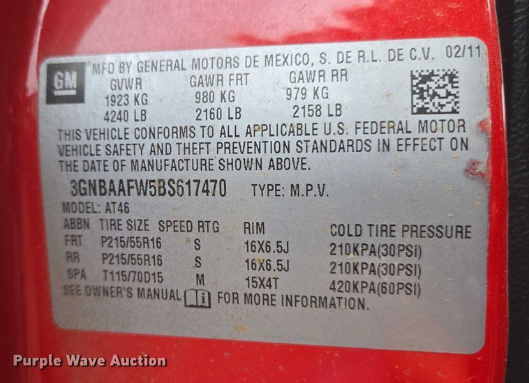 image for item EU3530 2011 Chevrolet Hhr SUV