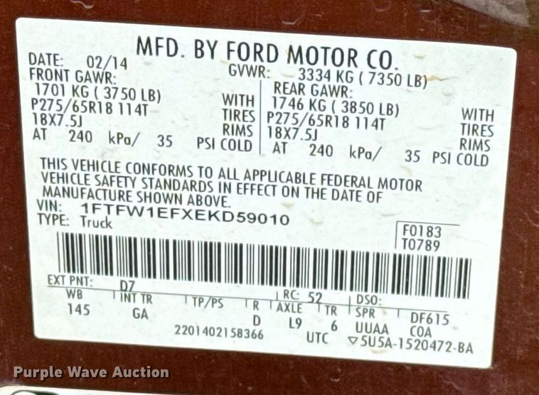 image for item HI9339 2014 Ford F150 SuperCrew pickup truck