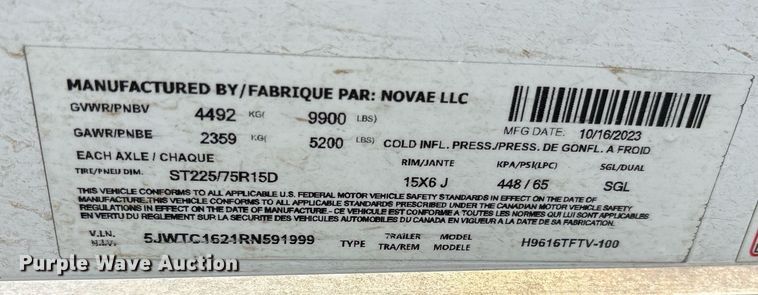 image for item ND9771 2024 NOVA H9616TFTV-100 enclosed cargo trailer