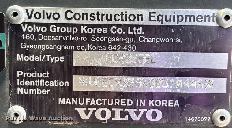 image for item DH8654 2016 Volvo ECR235EL excavator