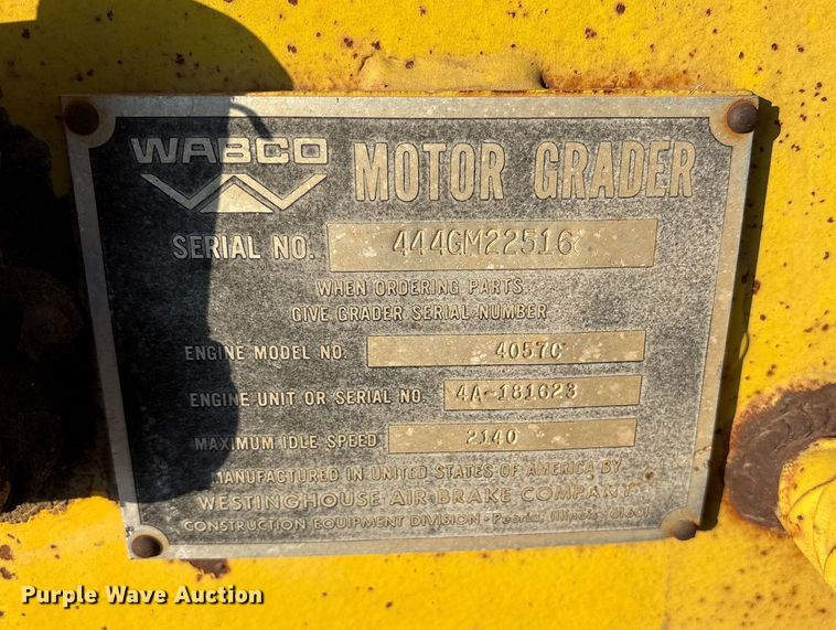 image for item DM1964 1972 Wabco 444 rigid frame motor grader