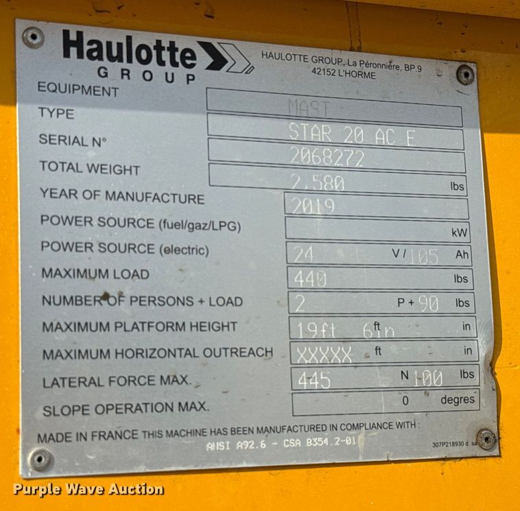 image for item DO7178 Haulotte Star 20 AC E vertical lift