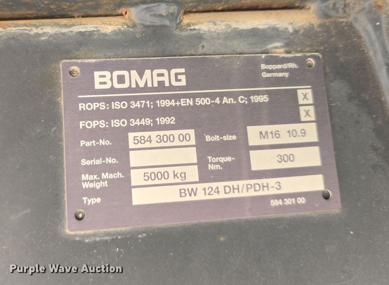 image for item DR3851 2007 Bomag BW 124 PDH-3 single drum vibratory roller