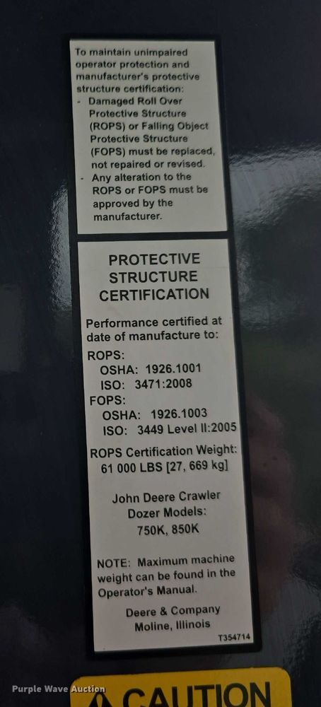 image for item DR3912 2016 John Deere 850K WT dozer