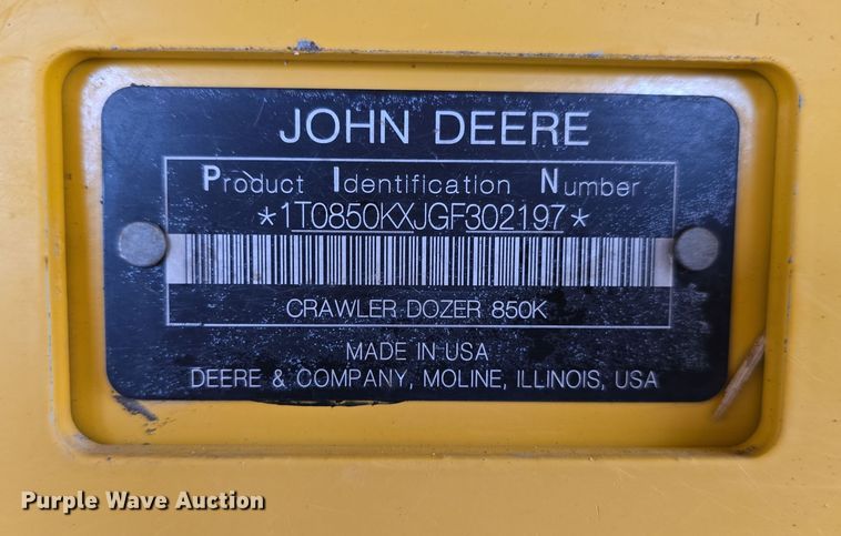 image for item DR3912 2016 John Deere 850K WT dozer