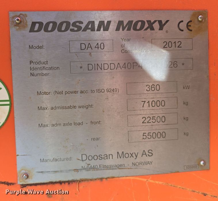 image for item DR3946 2012 Doosan DA40 articulated haul truck