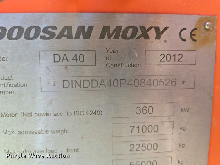 image for item DR3946 2012 Doosan DA40 articulated haul truck