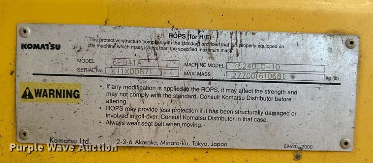 image for item DS3841 2012 Komatsu PC240LC-10 excavator