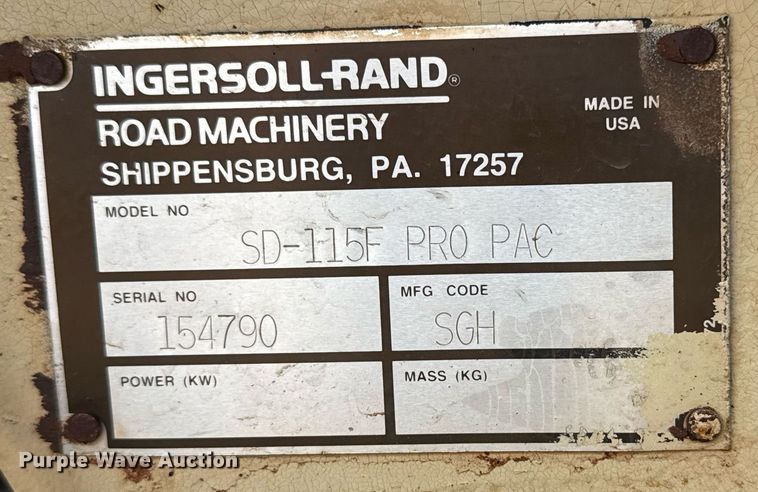 image for item DS3845 1998 Ingersoll Rand SD-115F Pro Pac single drum vibratory roller