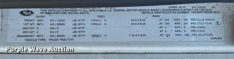 image for item DS3846 2013 Mack CHU613 fuel / lube truck