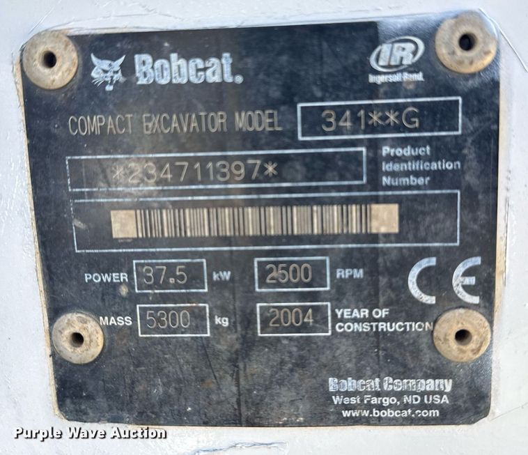 image for item DS3854 2004 Bobcat 341G mini excavator