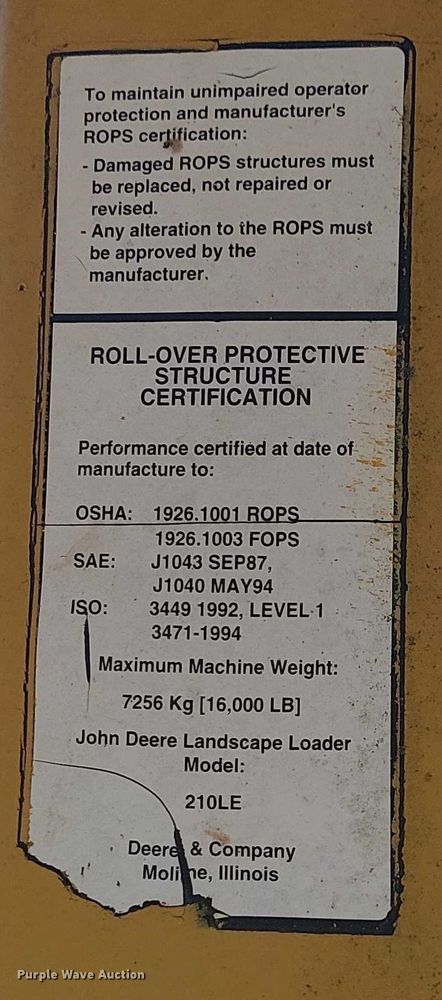 image for item DS3860 John Deere 210LE landscape tractor