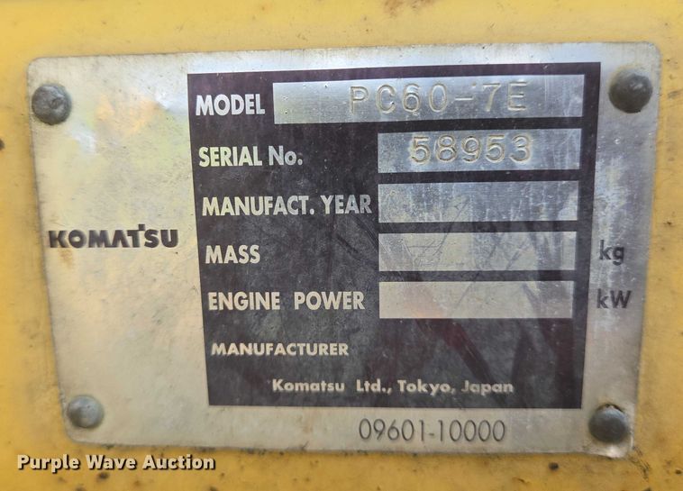 image for item DT4963 2001 Komatsu PC60-7E mini excavator
