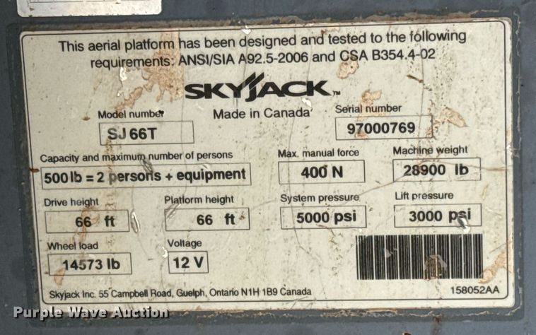 image for item DT6718 2013 Skyjack SJ66t boom lift