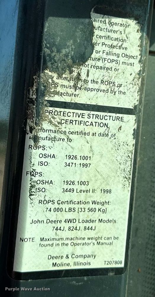 image for item DT6732 2007 John Deere 844J wheel loader