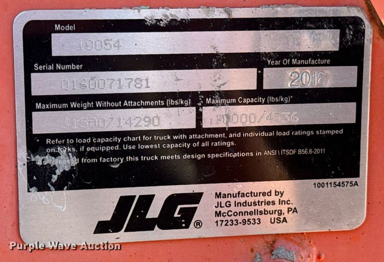 image for item DT6734 2016 JLG Skytrak 10054  telehandler