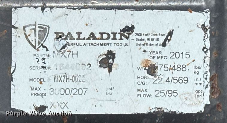 image for item DT6735 2015 Paladin MX7H-0022 skid steer power rake