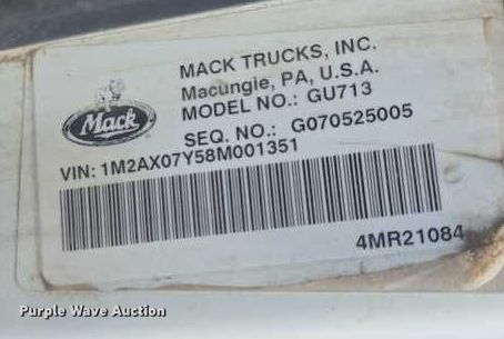 image for item DU7929 2008 Mack GU713 dump truck