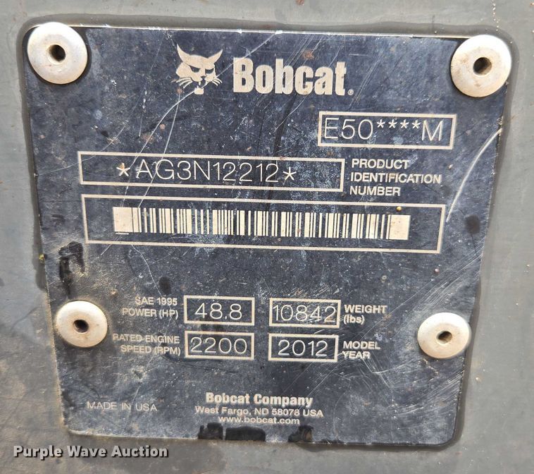 image for item DU7932 2011 Bobcat E50M mini excavator