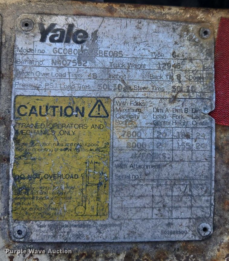 image for item DU7947 1986 Yale GC080LCJSBE085 forklift