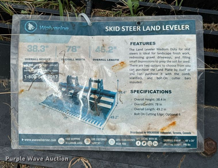 image for item DU9410 2024 Wolverine LL-12-78W skid steer land leveler