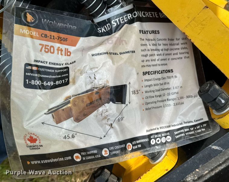 image for item DU9422 2024 Wolverine CB-11-750F skid steer breaker