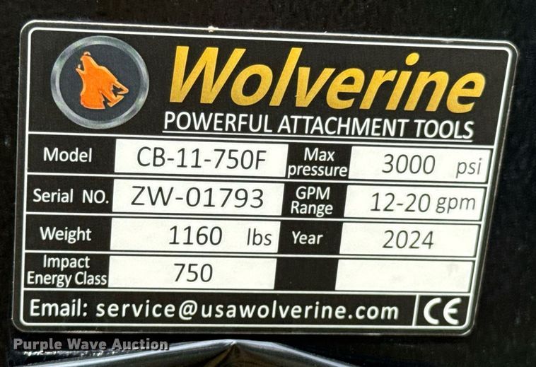 image for item DU9422 2024 Wolverine CB-11-750F skid steer breaker