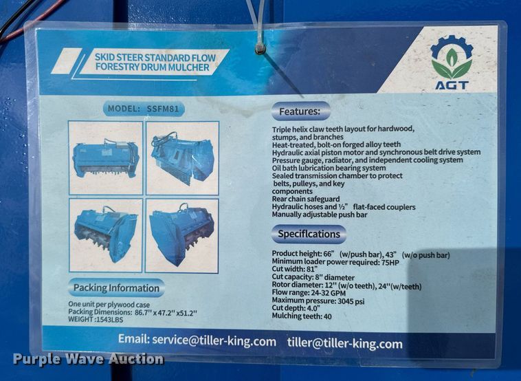 image for item DU9425 2025 AGT SSFM81 skid steer mulcher