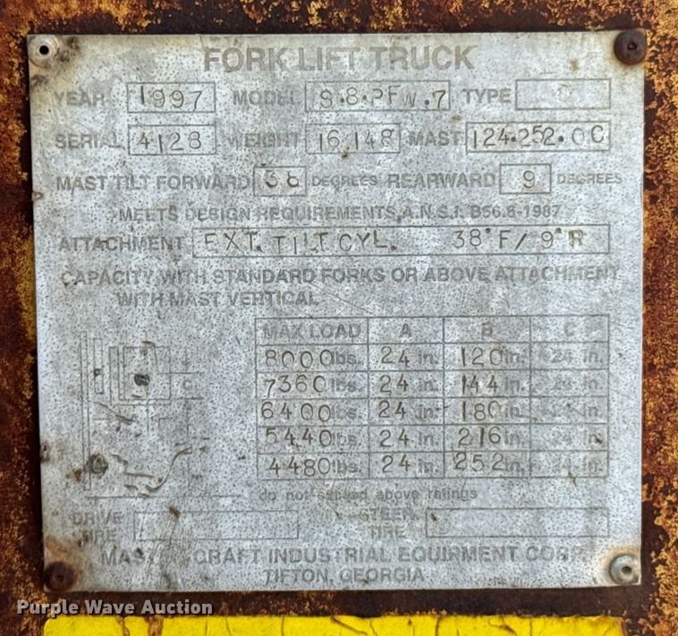 image for item DU9440 1997 Mastercraft S8PFW7 forklift