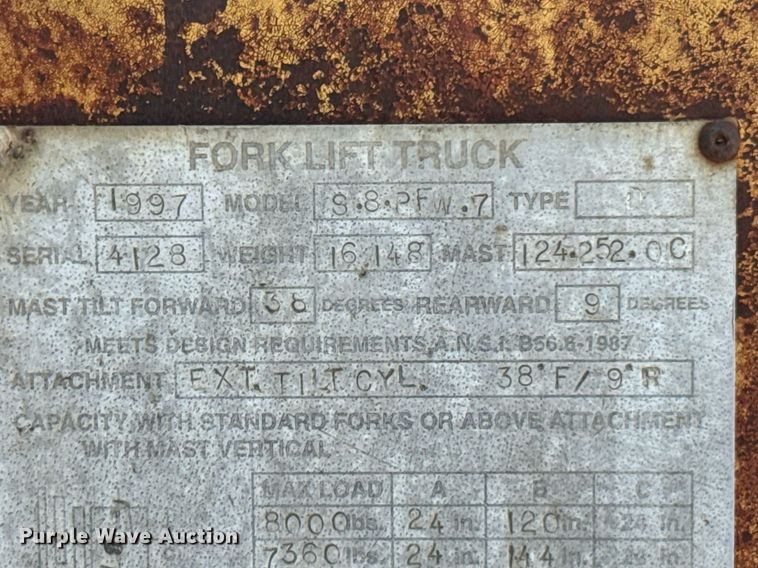 image for item DU9440 1997 Mastercraft S8PFW7 forklift