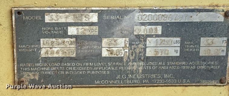 image for item DU9441 2001 JLG 33RTS scissor lift