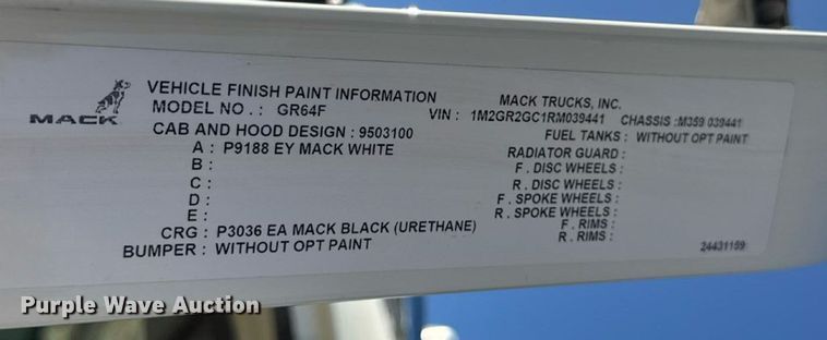 image for item DW3391 2024 Mack Granite GR64F dump truck