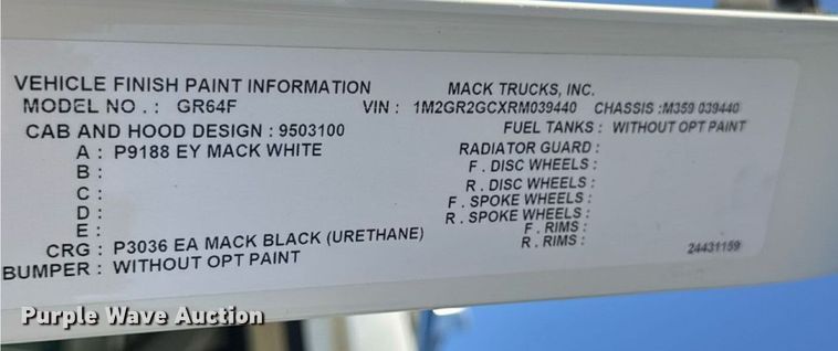 image for item DW3392 2024 Mack Granite GR64F dump truck