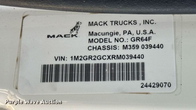 image for item DW3392 2024 Mack Granite GR64F dump truck