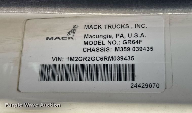 image for item DW3393 2024 Mack Granite GR64F dump truck