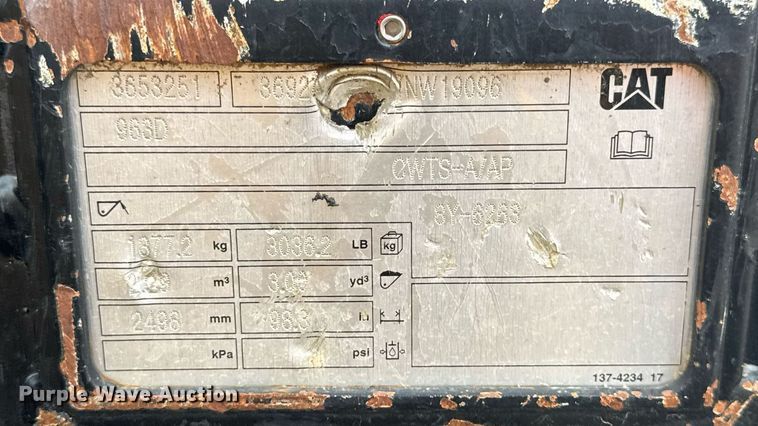 image for item DW3410 2016 Caterpillar 963K track loader