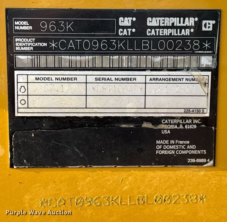 image for item DW3410 2016 Caterpillar 963K track loader