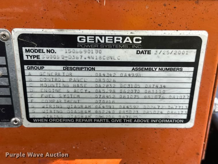 image for item DW3435 2001 Generac 1506690100 generator