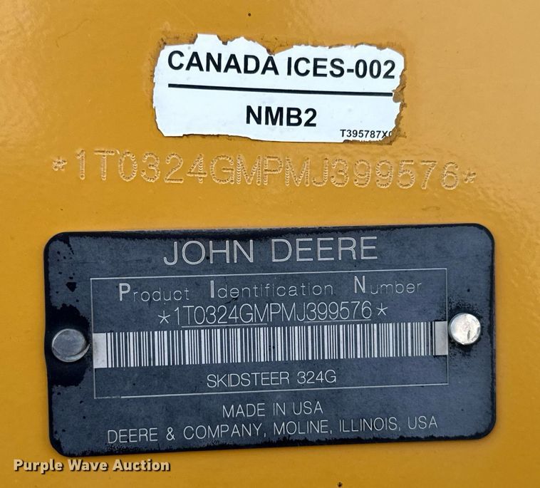image for item DW5168 2021 John Deere 324G skid steer loader