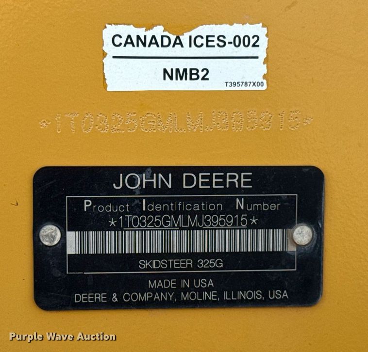 image for item DW5171 2021 John Deere 325G tracked skid steer loader