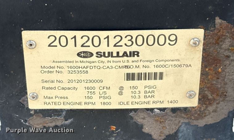 image for item DW5178 Sullair 1600H air compressor