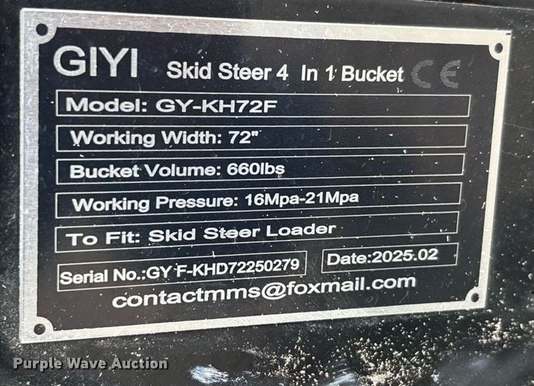 image for item DW7228 2025 GIYI GY-KH72F four-in-one skid steer bucket