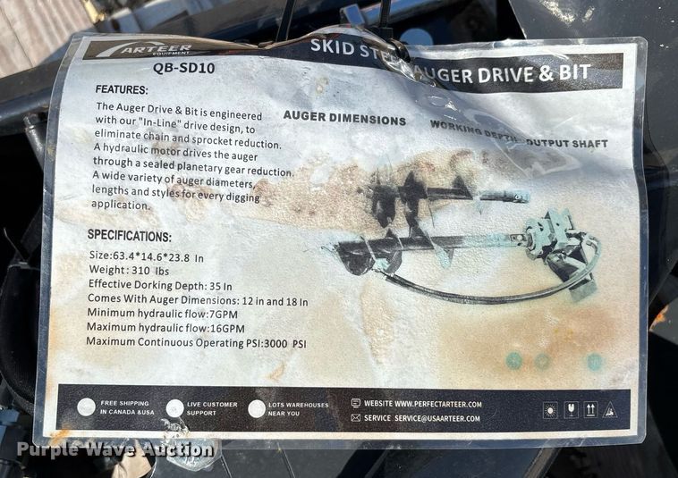 image for item DW7229 Arteer QB-SD10 skid steer auger