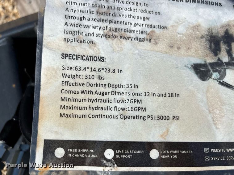 image for item DW7229 Arteer QB-SD10 skid steer auger