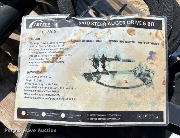 image for item DW7230 Arteer QB-SD10 skid steer auger