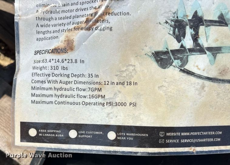 image for item DW7230 Arteer QB-SD10 skid steer auger